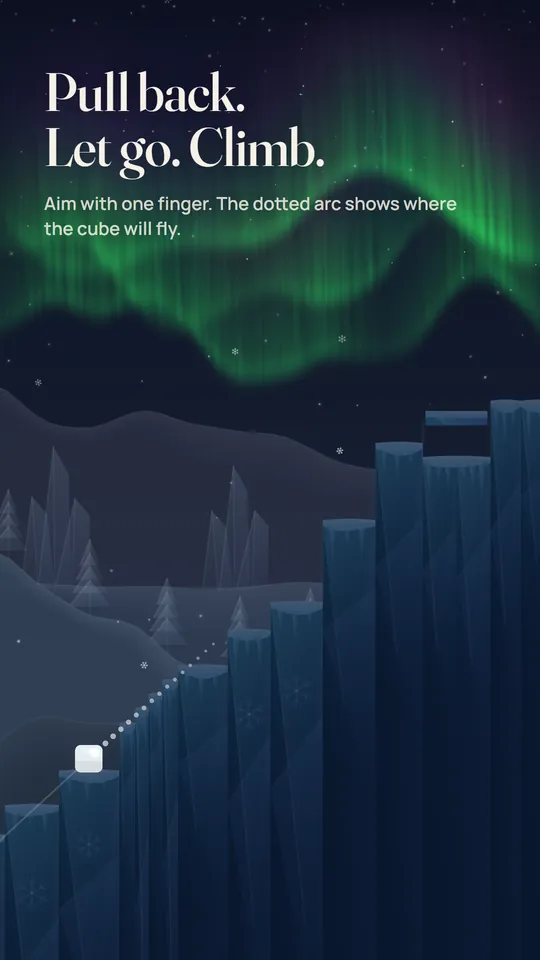Aiming the cube along a dotted arc under the northern lights