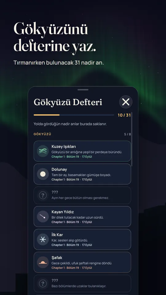 Kuzey ışıkları ve dolunay gibi nadir anları listeleyen Gökyüzü Defteri